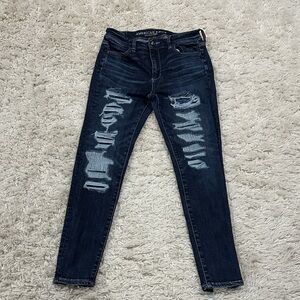 Women’s American Eagle Outfitters Dark Indigo Distressed Skinny Jeans